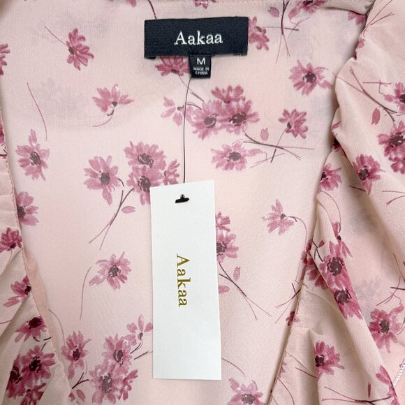 NWT AAKAA FLORAL DUSTY PINK ROMANTIC COTTAGE CORE DRESS MEDIUM - Picture 3 of 5